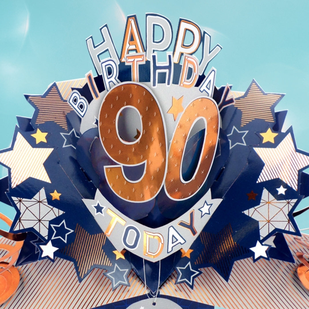 90th Birthday Card Pop Up 3D Happy Birthday Card Age 90 Today 3D For Him