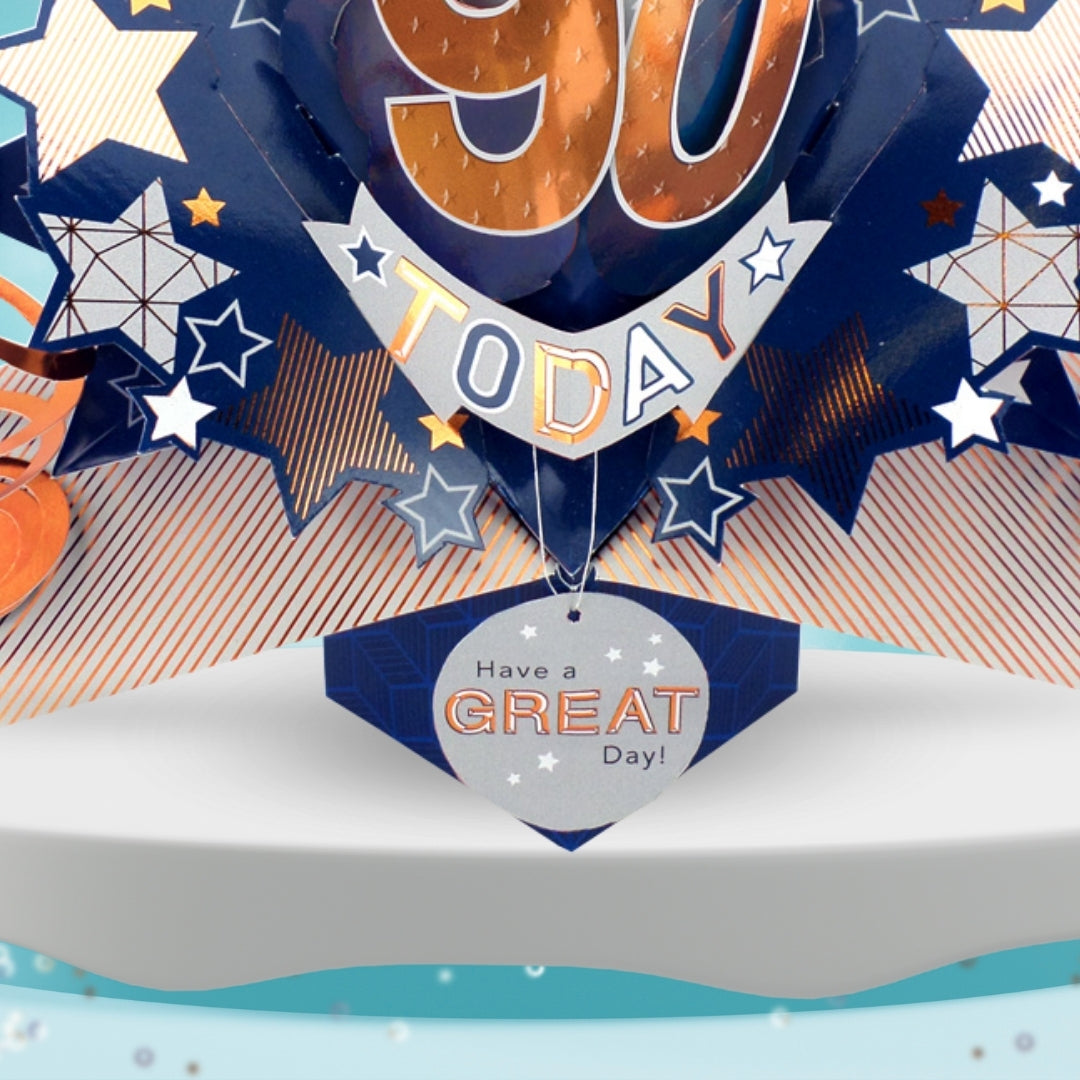 90th Birthday Card Pop Up 3D Happy Birthday Card Age 90 Today 3D For Him