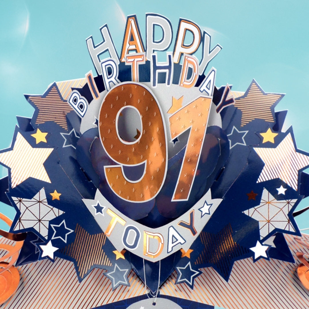 91st Birthday Card Pop Up 3D Happy Birthday Card Age 91 Today 3D For Him