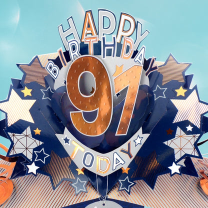 91st Birthday Card Pop Up 3D Happy Birthday Card Age 91 Today 3D For Him