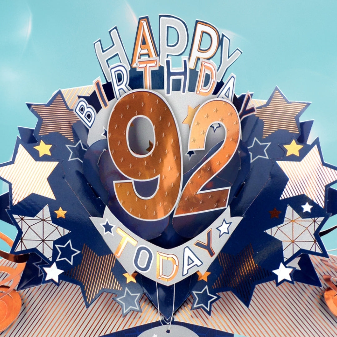 92nd Birthday Card Pop Up 3D Happy Birthday Card Age 92 Today 3D For Him