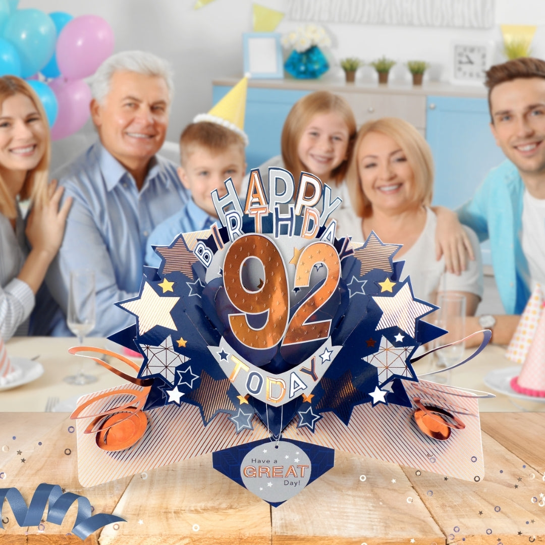 92nd Birthday Card Pop Up 3D Happy Birthday Card Age 92 Today 3D For Him