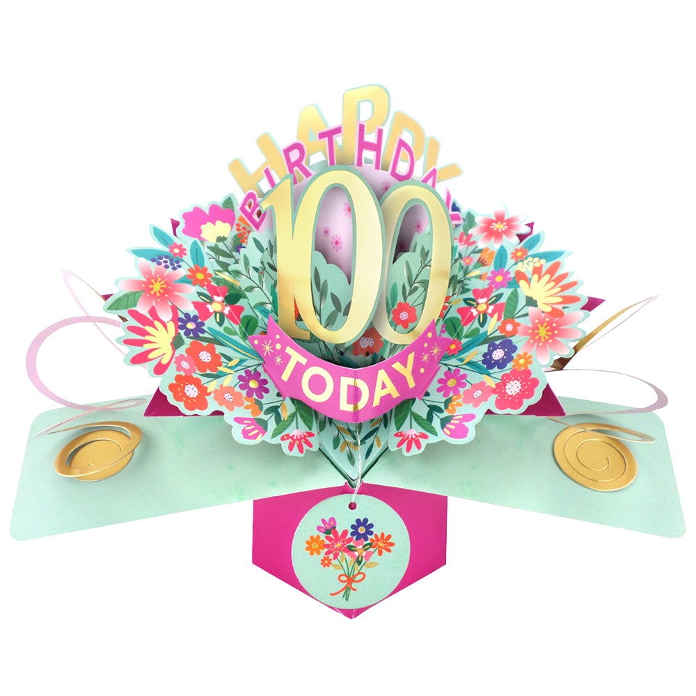 100th Birthday Card Pop Up 3D Happy Birthday Card Age 100 Today 3D For Her