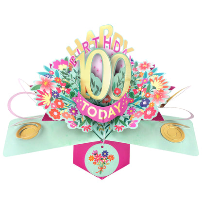 100th Birthday Card Pop Up 3D Happy Birthday Card Age 100 Today 3D For Her