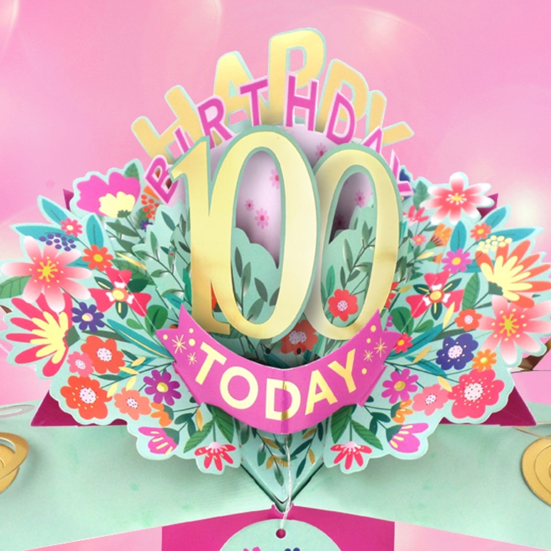 100th Birthday Card Pop Up 3D Happy Birthday Card Age 100 Today 3D For Her