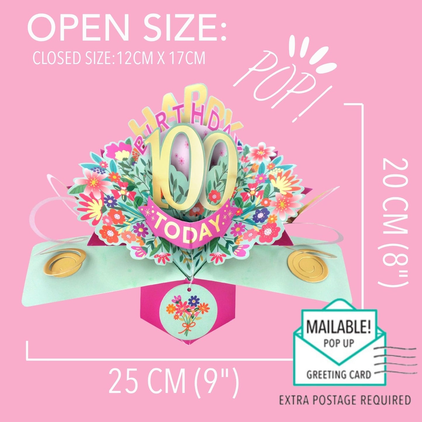 100th Birthday Card Pop Up 3D Happy Birthday Card Age 100 Today 3D For Her