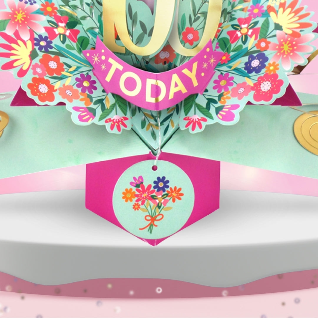 100th Birthday Card Pop Up 3D Happy Birthday Card Age 100 Today 3D For Her