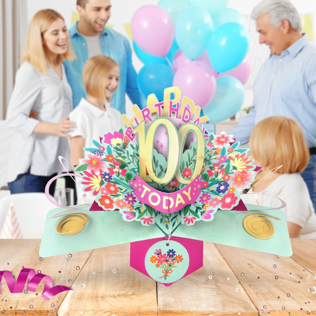 100th Birthday Card Pop Up 3D Happy Birthday Card Age 100 Today 3D For Her