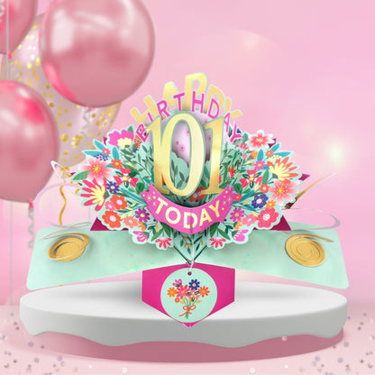 101st Birthday Card Pop Up 3D Happy Birthday Card Age 101 Today 3D For Her