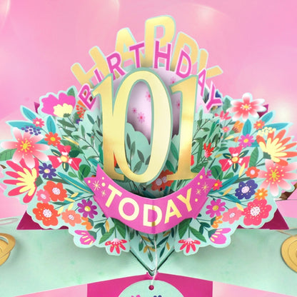 101st Birthday Card Pop Up 3D Happy Birthday Card Age 101 Today 3D For Her