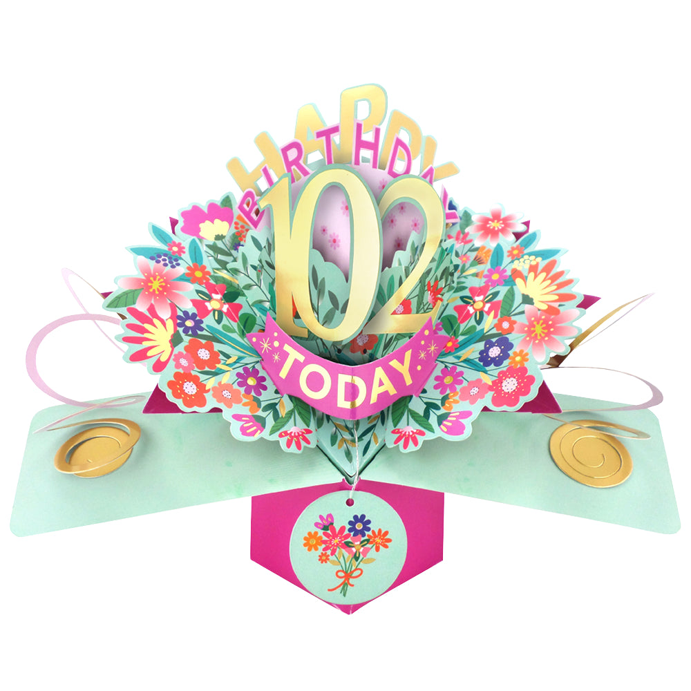 102nd Birthday Card Pop Up 3D Happy Birthday Card Age 102 Today 3D For Her