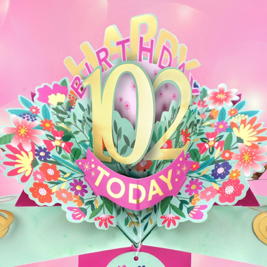102nd Birthday Card Pop Up 3D Happy Birthday Card Age 102 Today 3D For Her