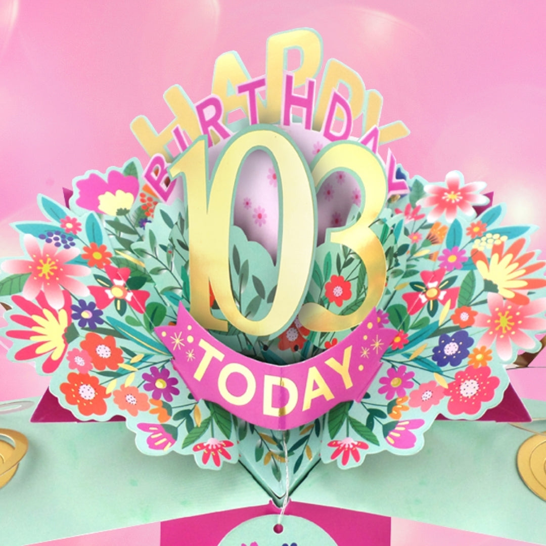 103rd Birthday Card Pop Up 3D Happy Birthday Card Age 103 Today 3D For Her