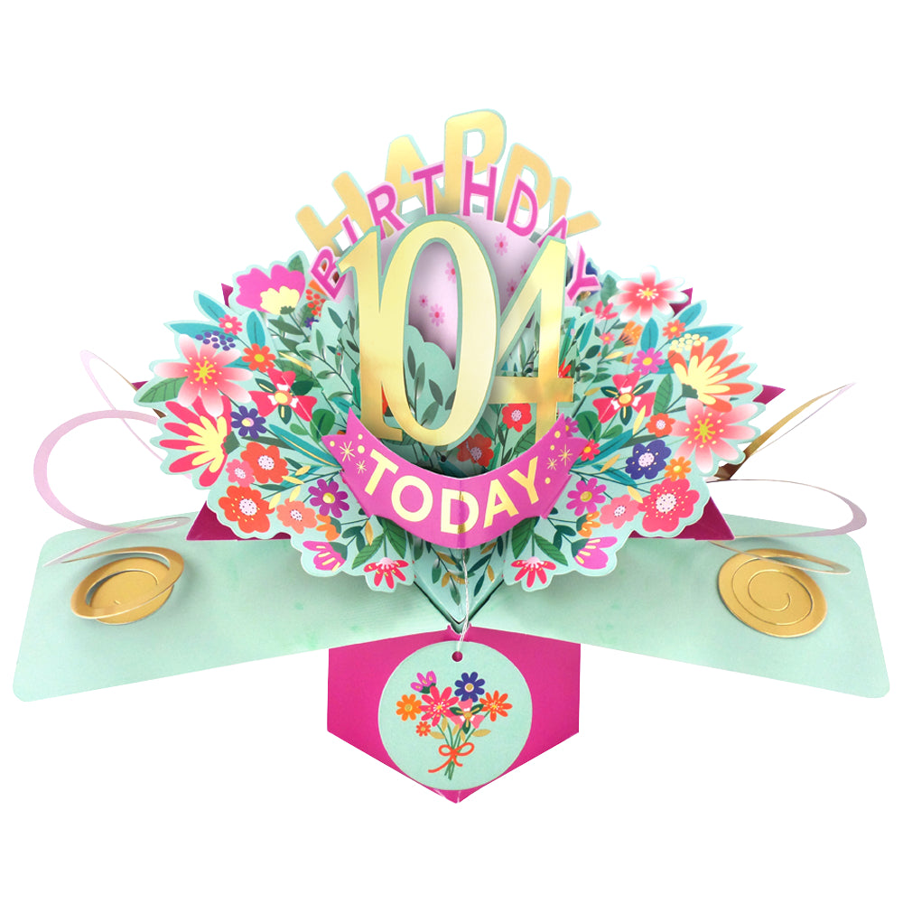 104th Birthday Card Pop Up 3D Happy Birthday Card Age 104 Today 3D For Her