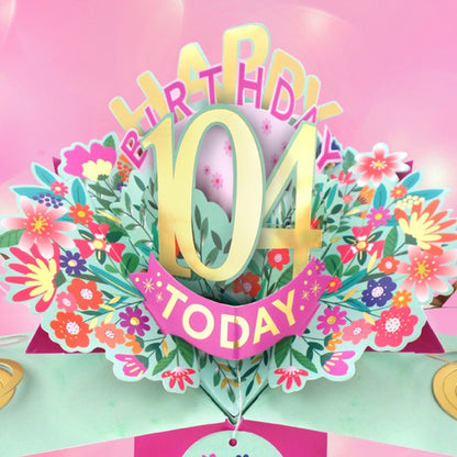 104th Birthday Card Pop Up 3D Happy Birthday Card Age 104 Today 3D For Her