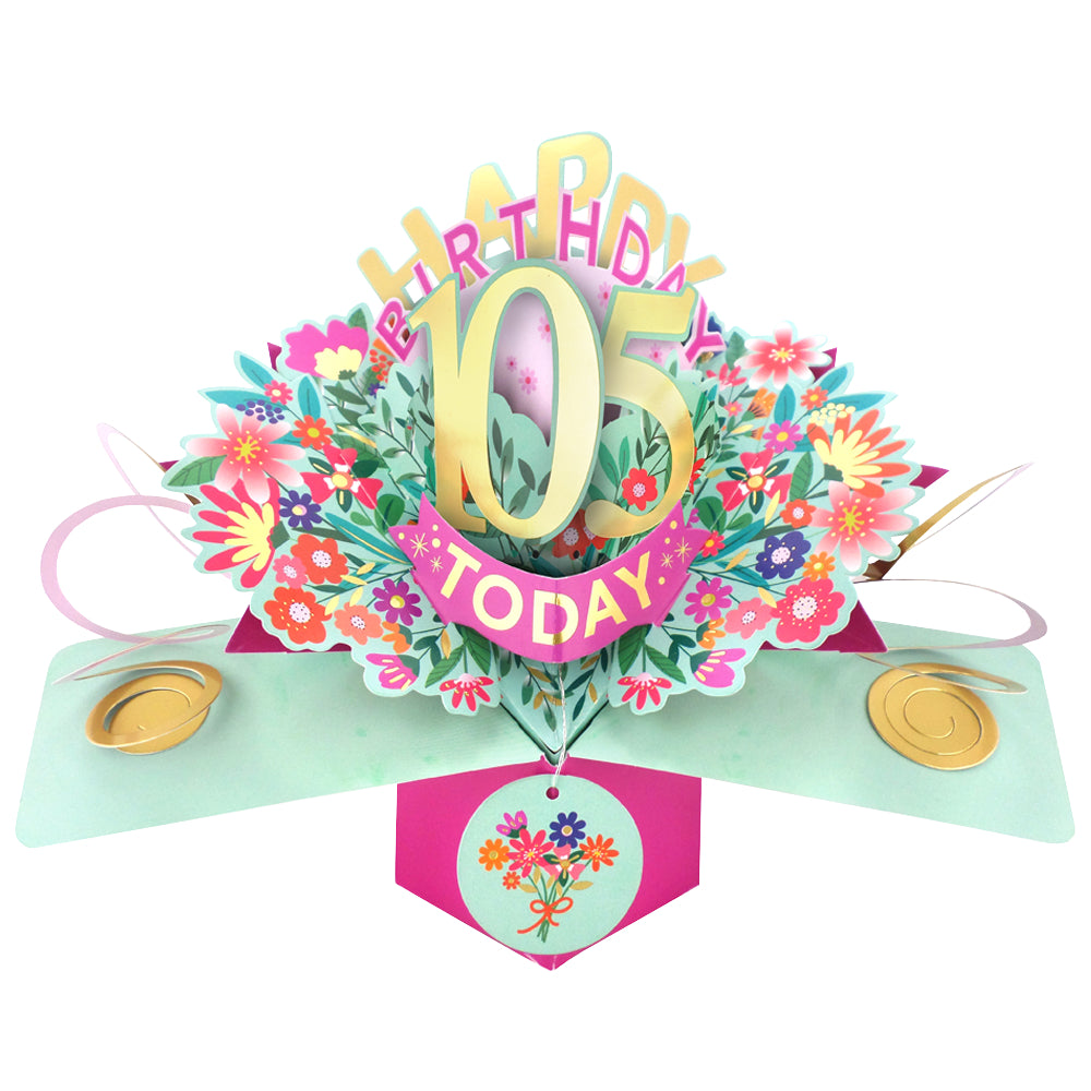 105th Birthday Card Pop Up 3D Happy Birthday Card Age 105 Today 3D For Her