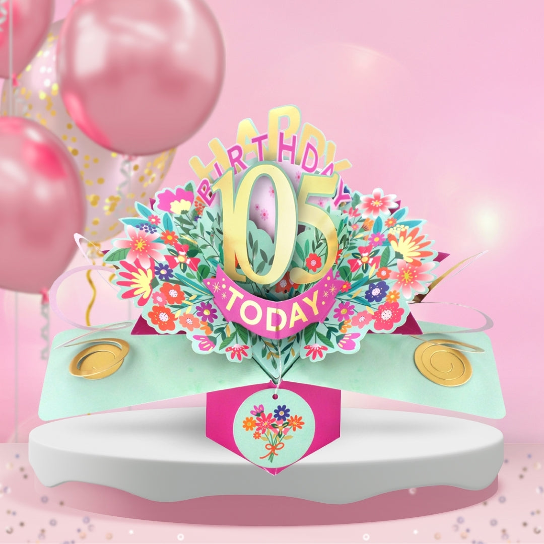 105th Birthday Card Pop Up 3D Happy Birthday Card Age 105 Today 3D For Her