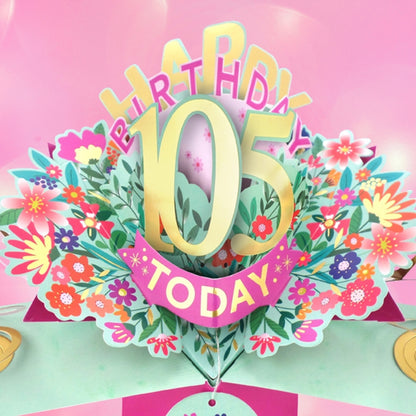 105th Birthday Card Pop Up 3D Happy Birthday Card Age 105 Today 3D For Her