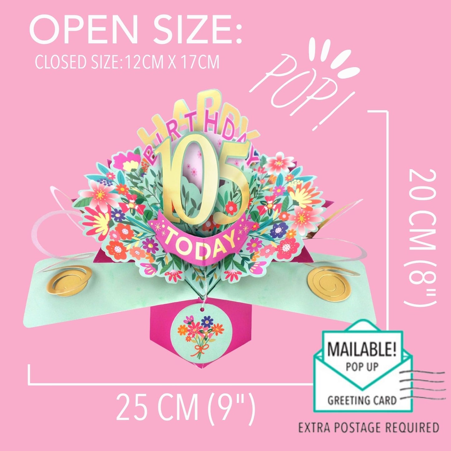 105th Birthday Card Pop Up 3D Happy Birthday Card Age 105 Today 3D For Her