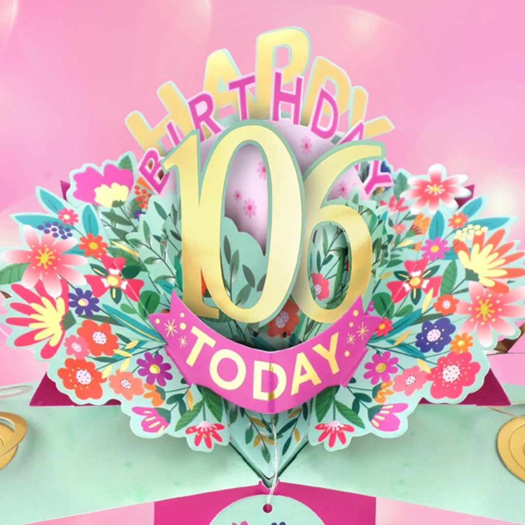 106th Birthday Card Pop Up 3D Happy Birthday Card Age 106 Today 3D For Her