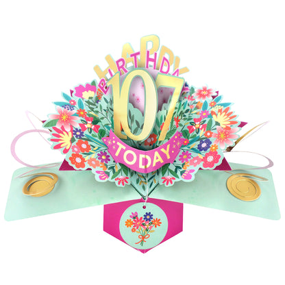 107th Birthday Card Pop Up 3D Happy Birthday Card Age 107 Today 3D For Her