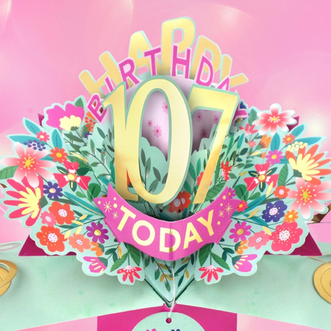 107th Birthday Card Pop Up 3D Happy Birthday Card Age 107 Today 3D For Her