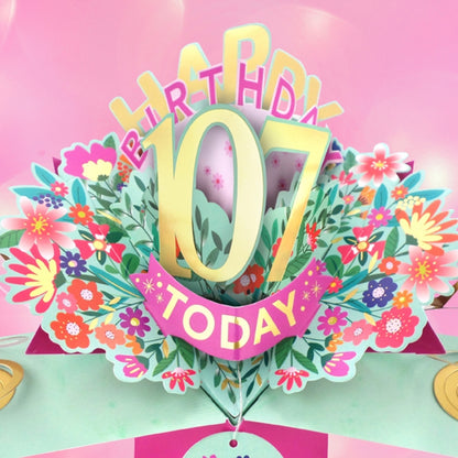 107th Birthday Card Pop Up 3D Happy Birthday Card Age 107 Today 3D For Her
