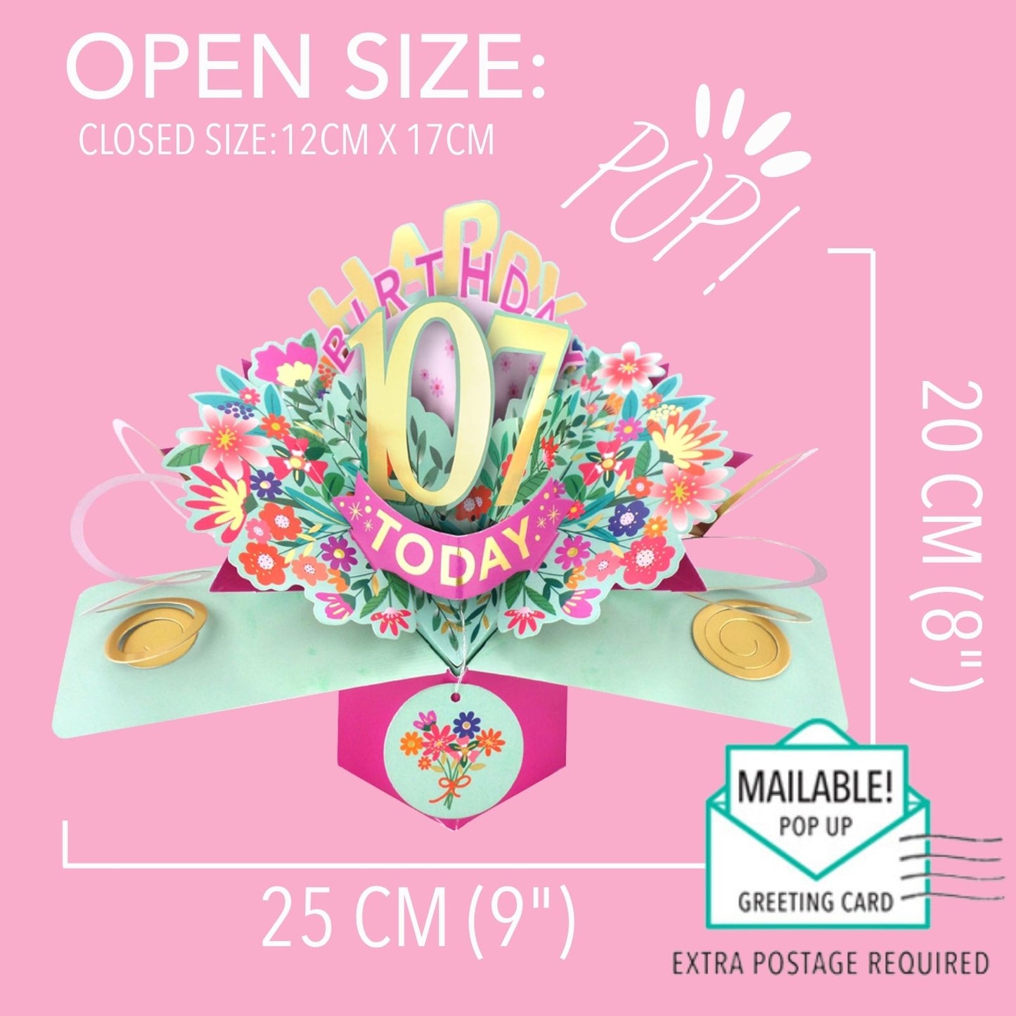 107th Birthday Card Pop Up 3D Happy Birthday Card Age 107 Today 3D For Her