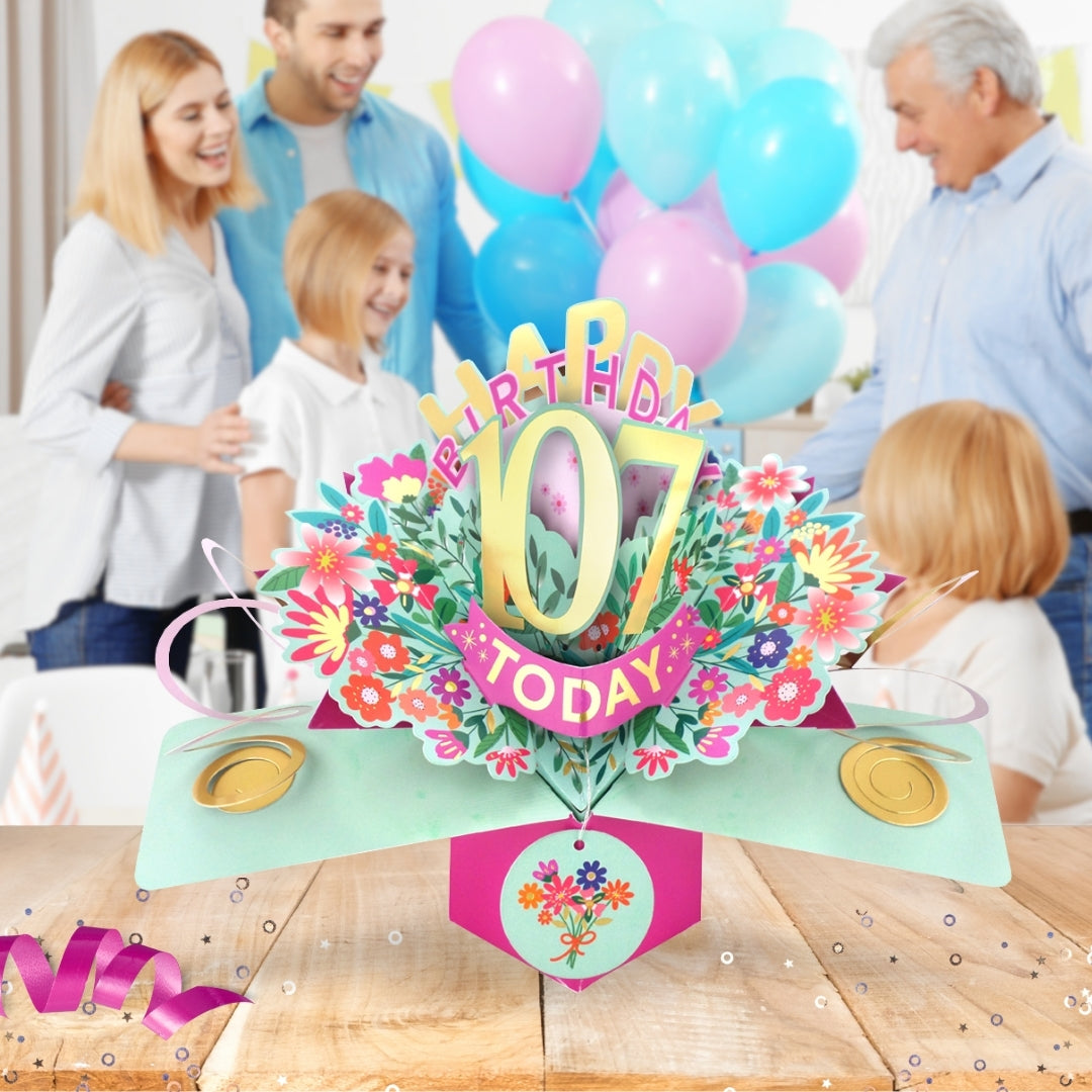 107th Birthday Card Pop Up 3D Happy Birthday Card Age 107 Today 3D For Her