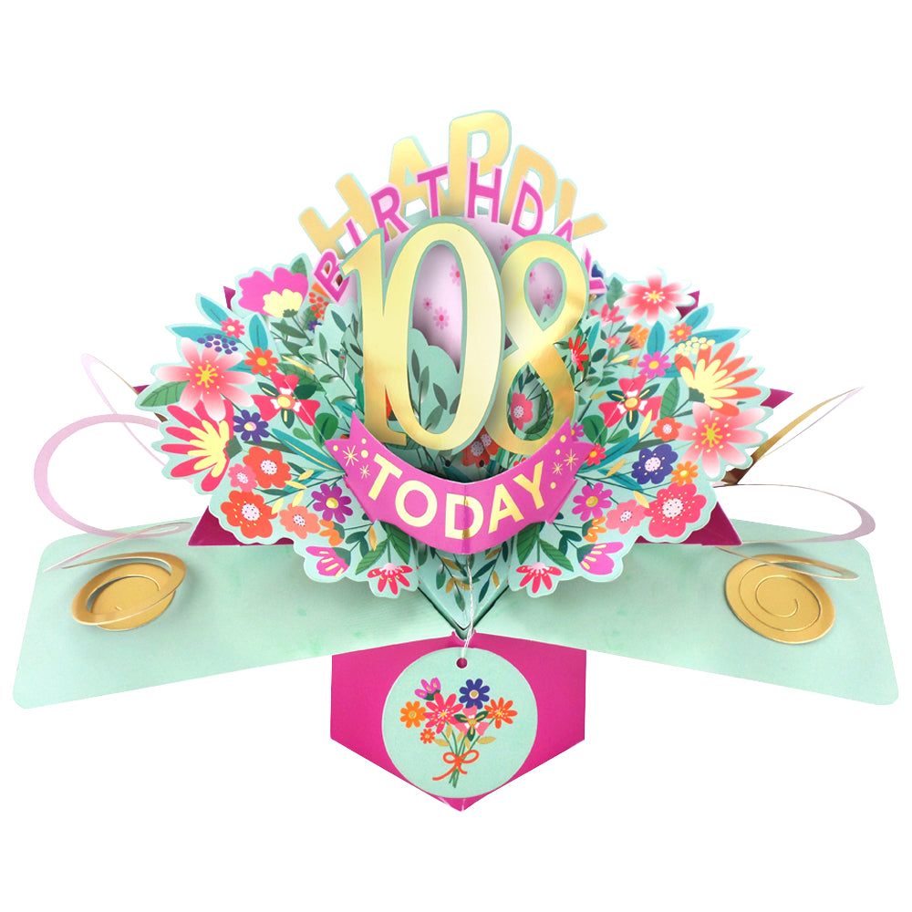 108th Birthday Card Pop Up 3D Happy Birthday Card Age 108 Today 3D For Her