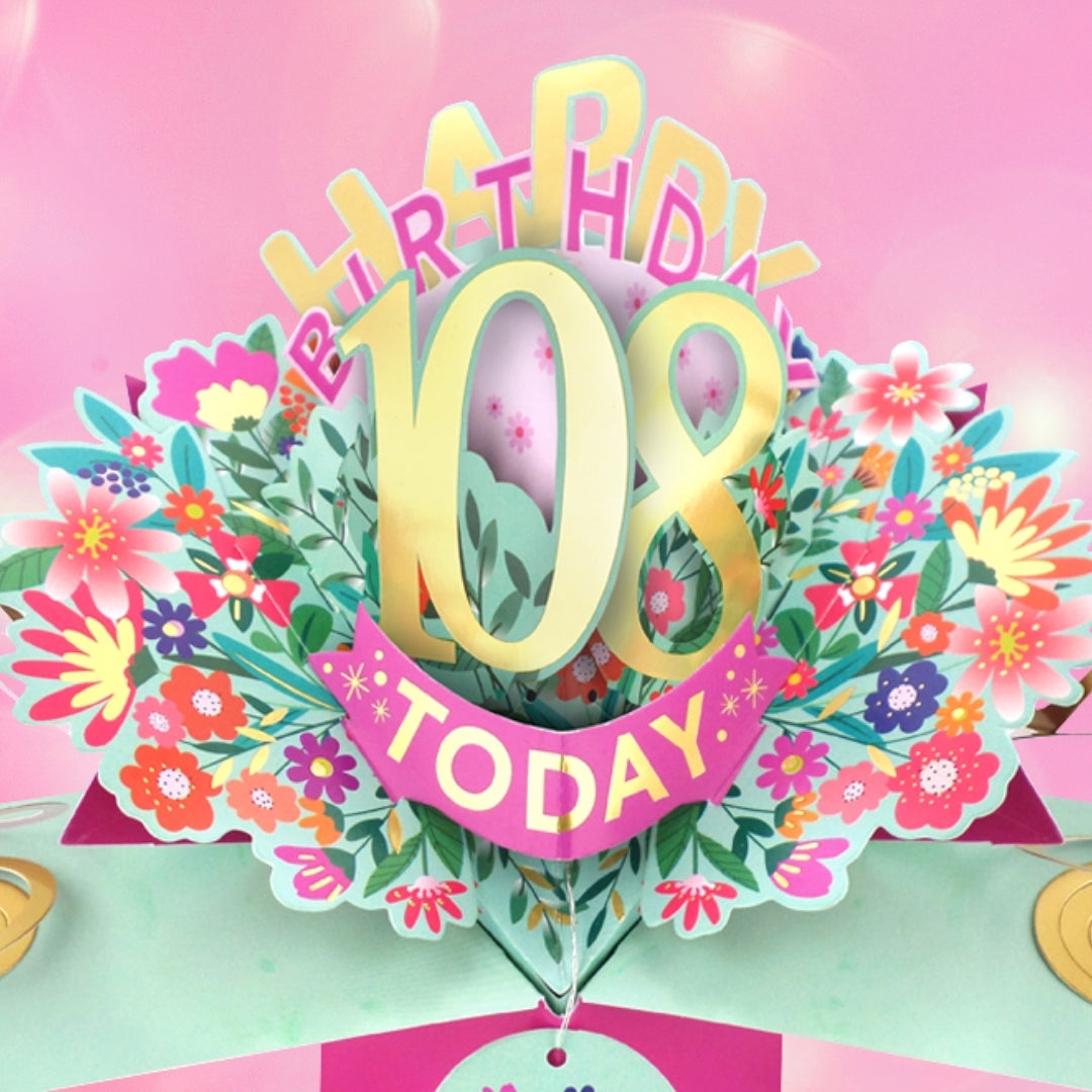108th Birthday Card Pop Up 3D Happy Birthday Card Age 108 Today 3D For Her