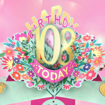 108th Birthday Card Pop Up 3D Happy Birthday Card Age 108 Today 3D For Her