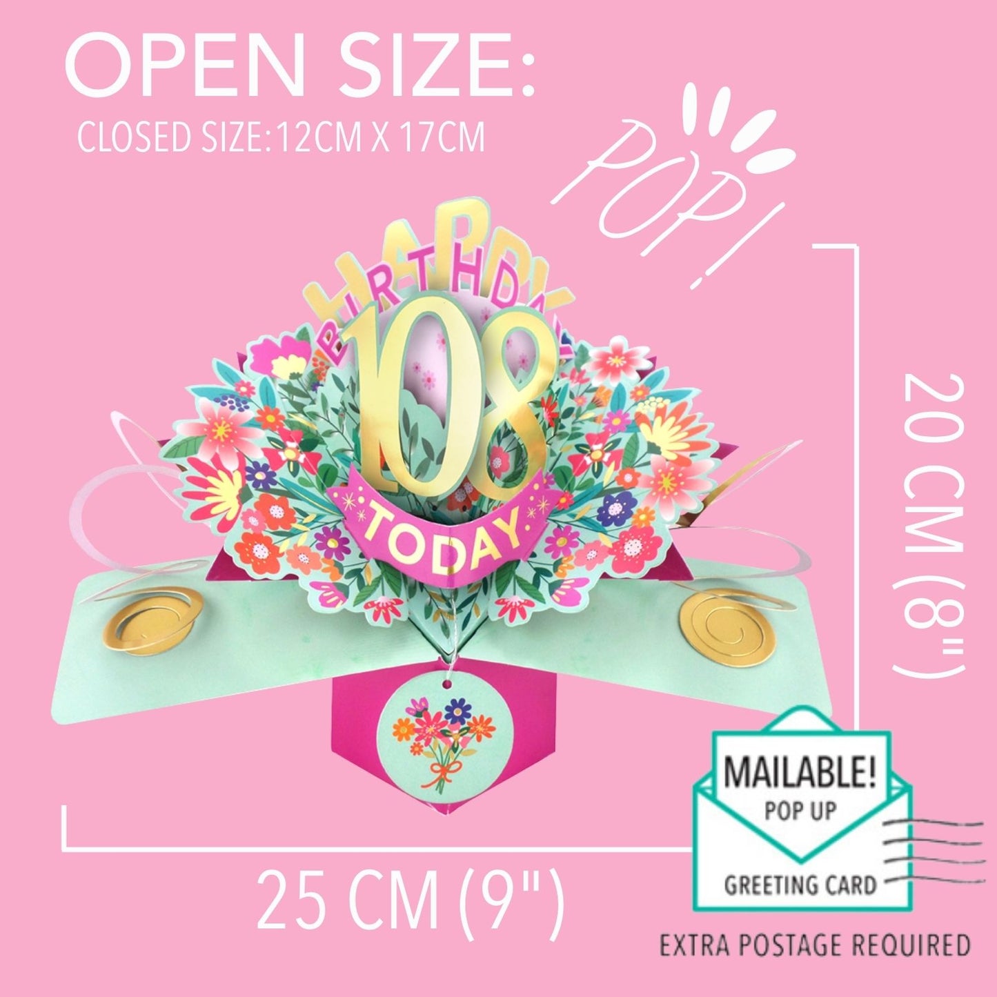 108th Birthday Card Pop Up 3D Happy Birthday Card Age 108 Today 3D For Her