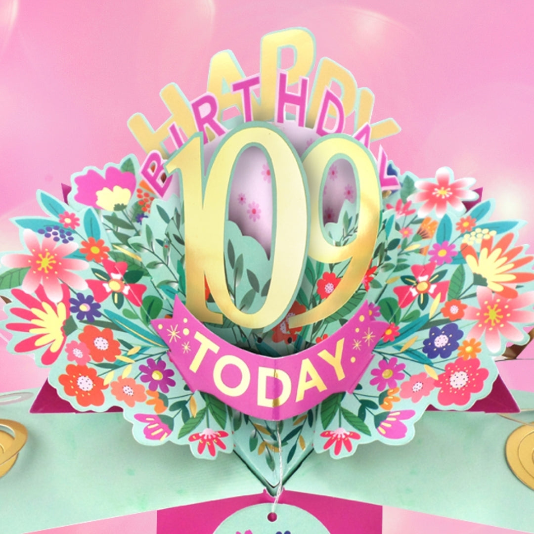 109th Birthday Card Pop Up 3D Happy Birthday Card Age 109 Today 3D For Her