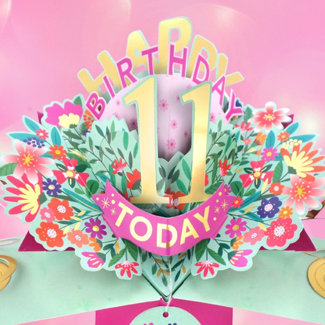 11th Birthday Card Pop Up 3D Happy Birthday Card Age 11 Today 3D For Her