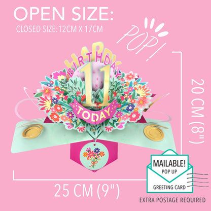 11th Birthday Card Pop Up 3D Happy Birthday Card Age 11 Today 3D For Her