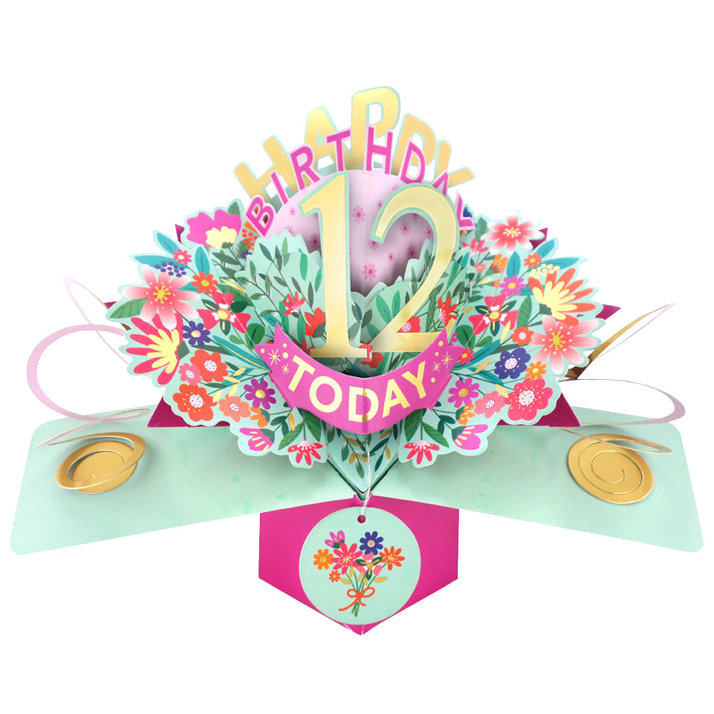12th Birthday Card Pop Up 3D Happy Birthday Card Age 12 Today 3D For Her