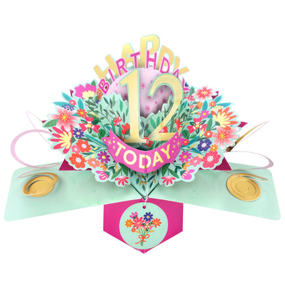 12th Birthday Card Pop Up 3D Happy Birthday Card Age 12 Today 3D For Her