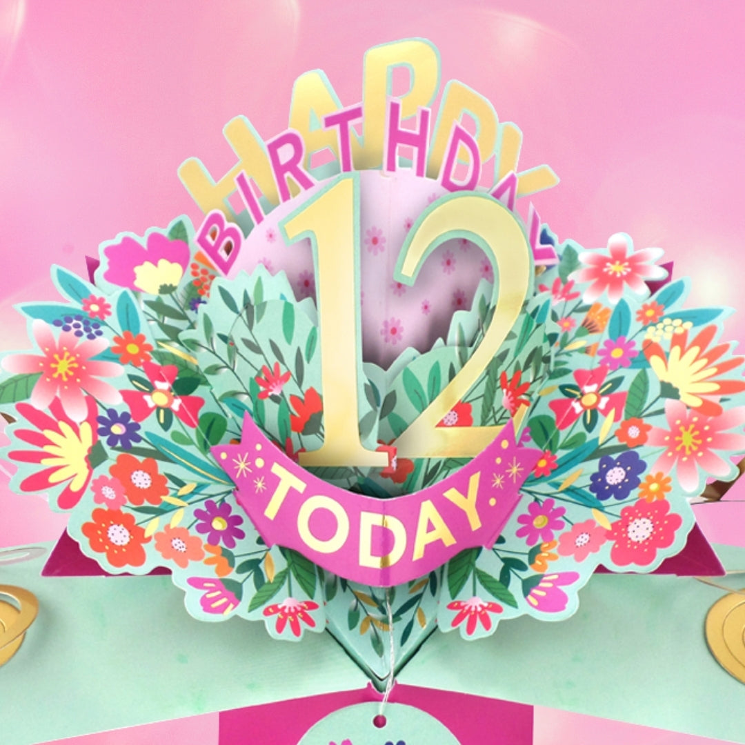 12th Birthday Card Pop Up 3D Happy Birthday Card Age 12 Today 3D For Her