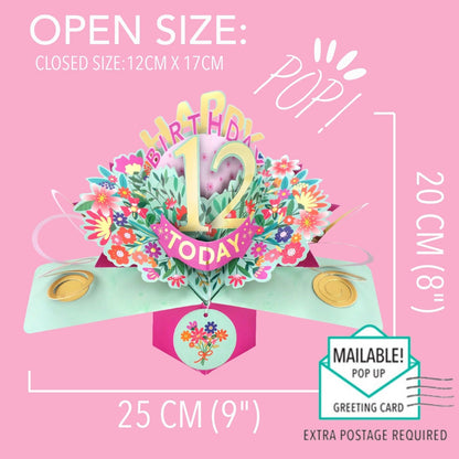 12th Birthday Card Pop Up 3D Happy Birthday Card Age 12 Today 3D For Her