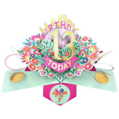 13th Birthday Card Pop Up 3D Happy Birthday Card Age 13 Today 3D For Her