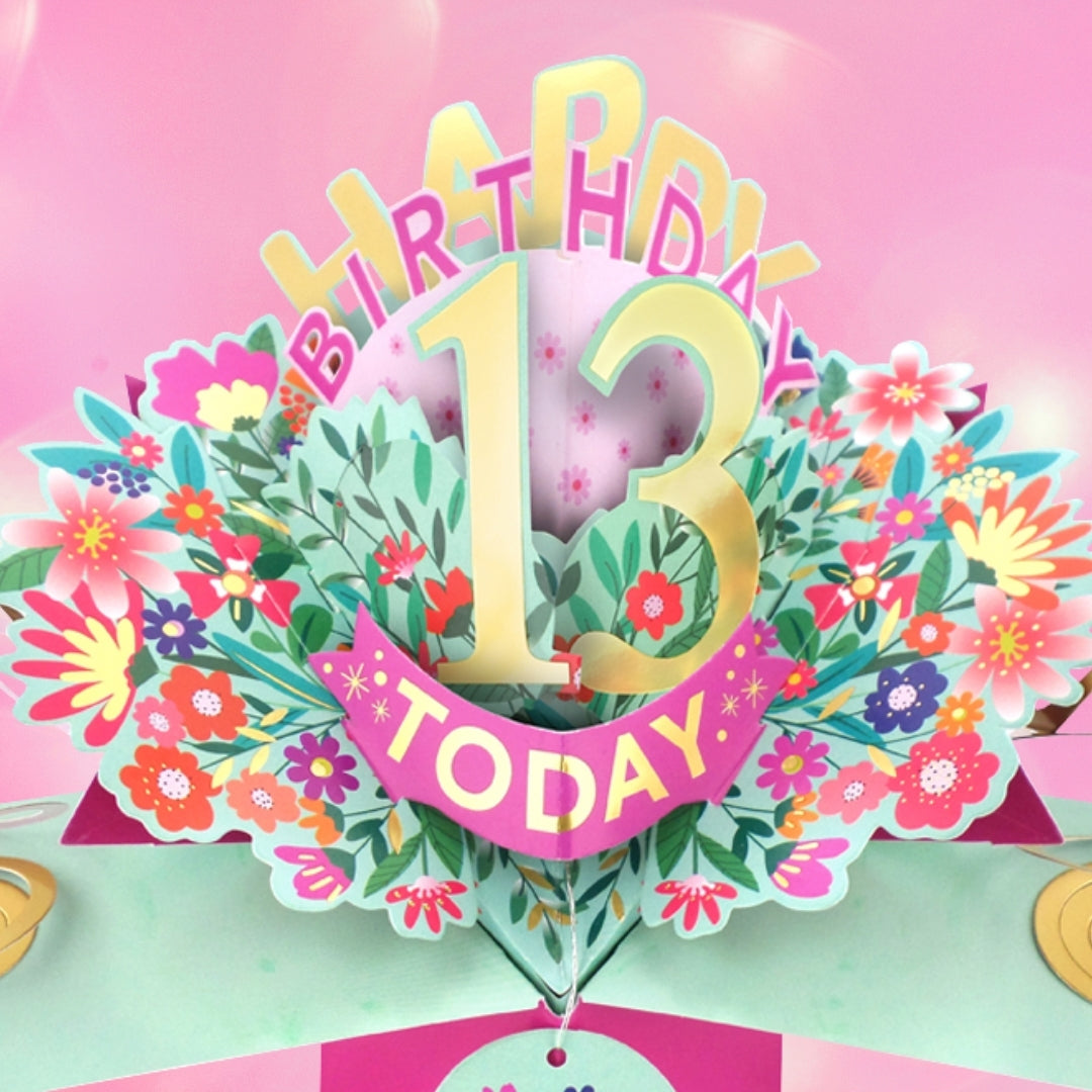 13th Birthday Card Pop Up 3D Happy Birthday Card Age 13 Today 3D For Her