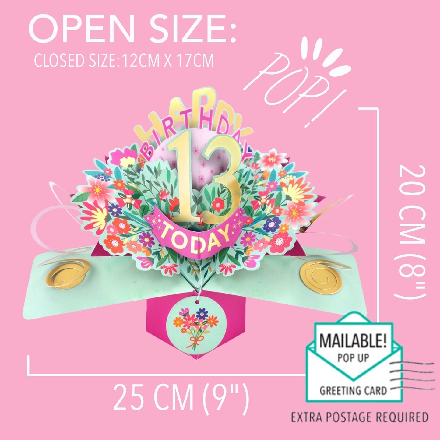 13th Birthday Card Pop Up 3D Happy Birthday Card Age 13 Today 3D For Her