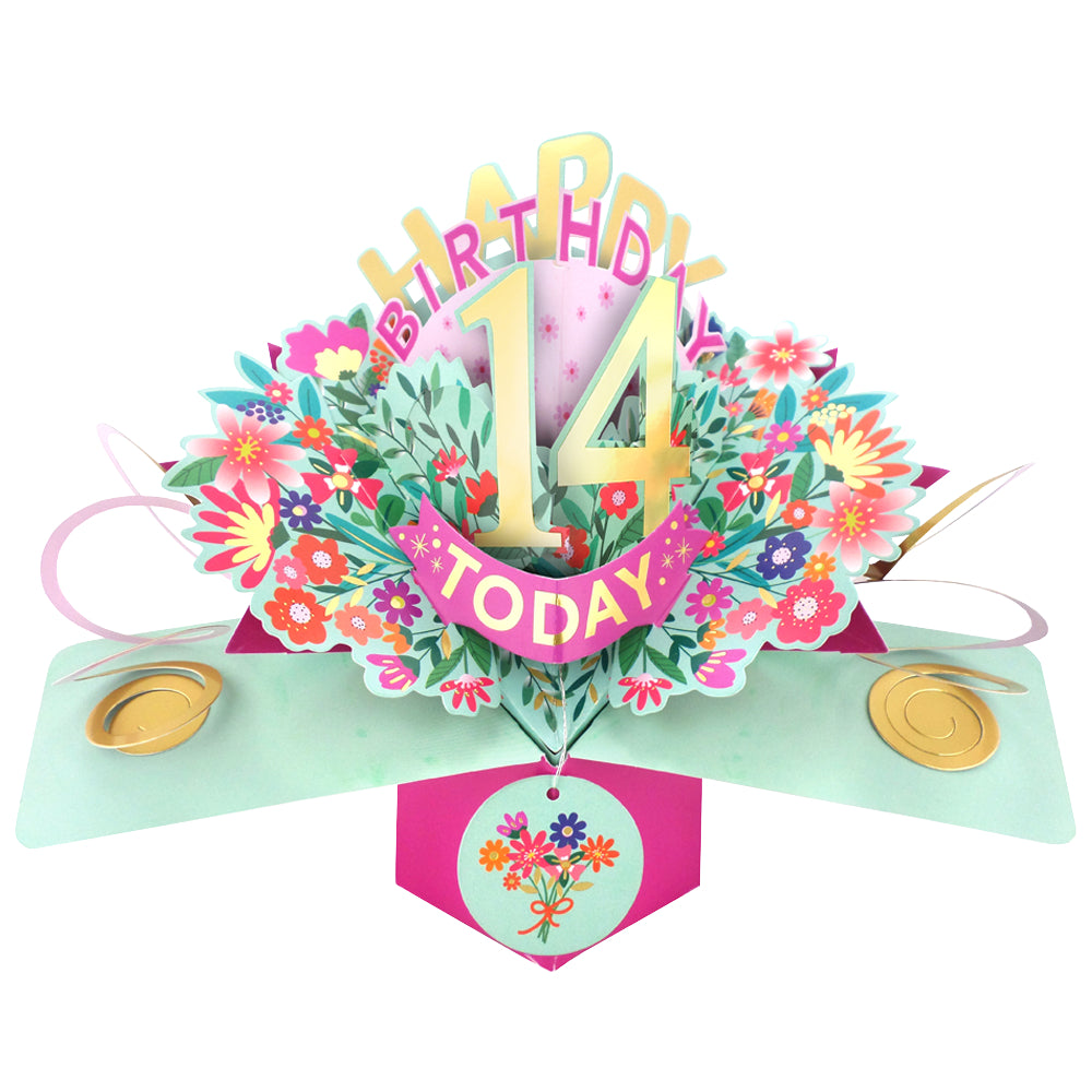 14th Birthday Card Pop Up 3D Happy Birthday Card Age 14 Today 3D For Her