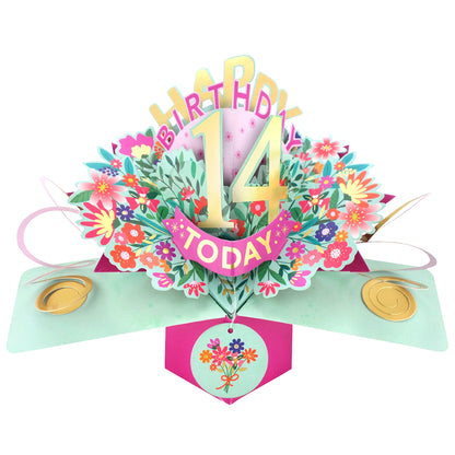 14th Birthday Card Pop Up 3D Happy Birthday Card Age 14 Today 3D For Her