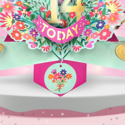 14th Birthday Card Pop Up 3D Happy Birthday Card Age 14 Today 3D For Her