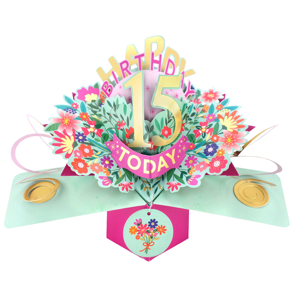 15th Birthday Card Pop Up 3D Happy Birthday Card Age 15 Today 3D For Her