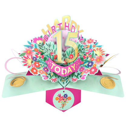 15th Birthday Card Pop Up 3D Happy Birthday Card Age 15 Today 3D For Her