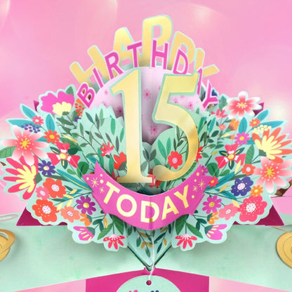15th Birthday Card Pop Up 3D Happy Birthday Card Age 15 Today 3D For Her