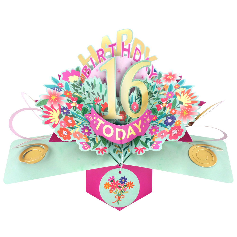 16th Birthday Card Pop Up 3D Happy Birthday Card Age 16 Today 3D For Her